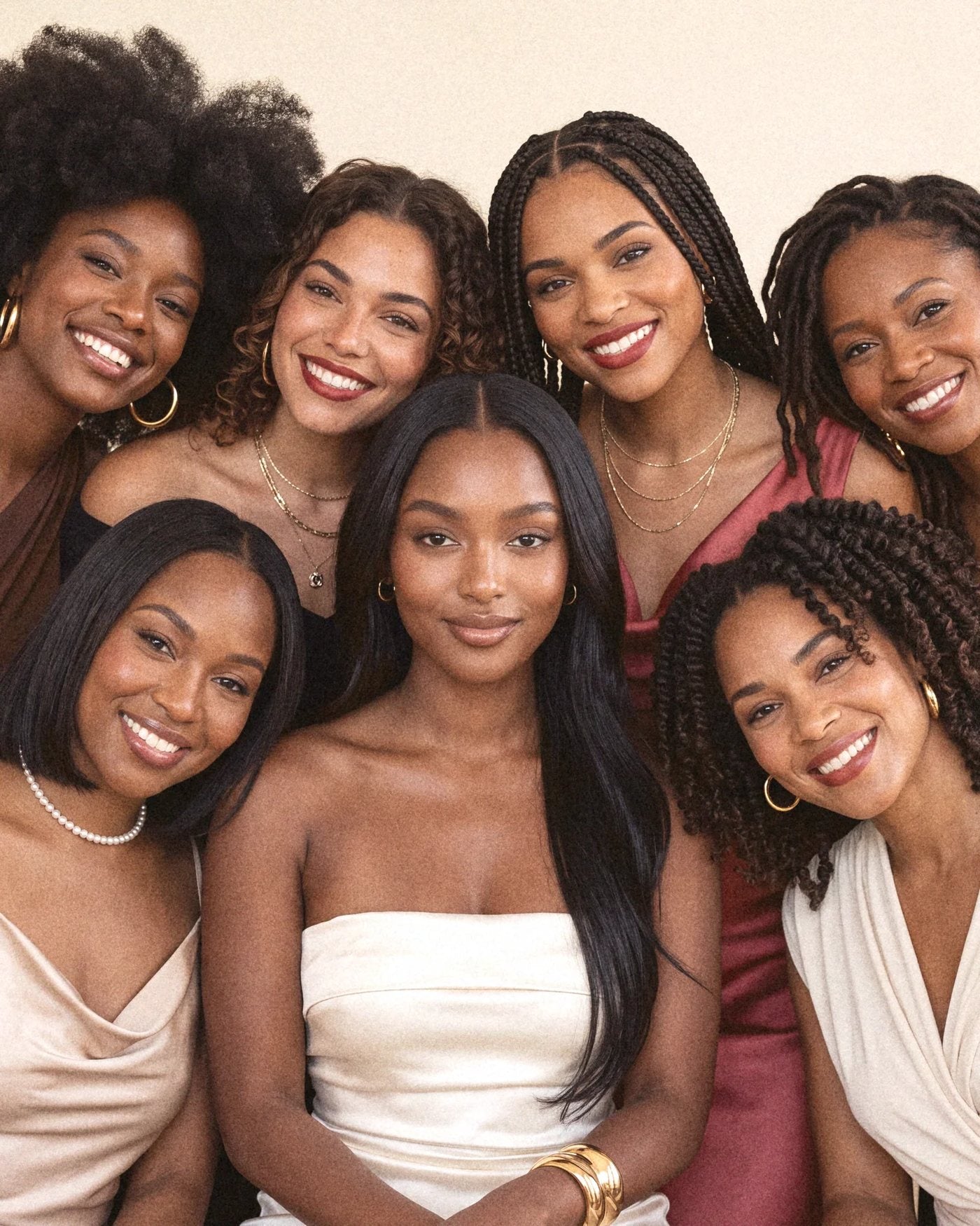 Seven women smiling together