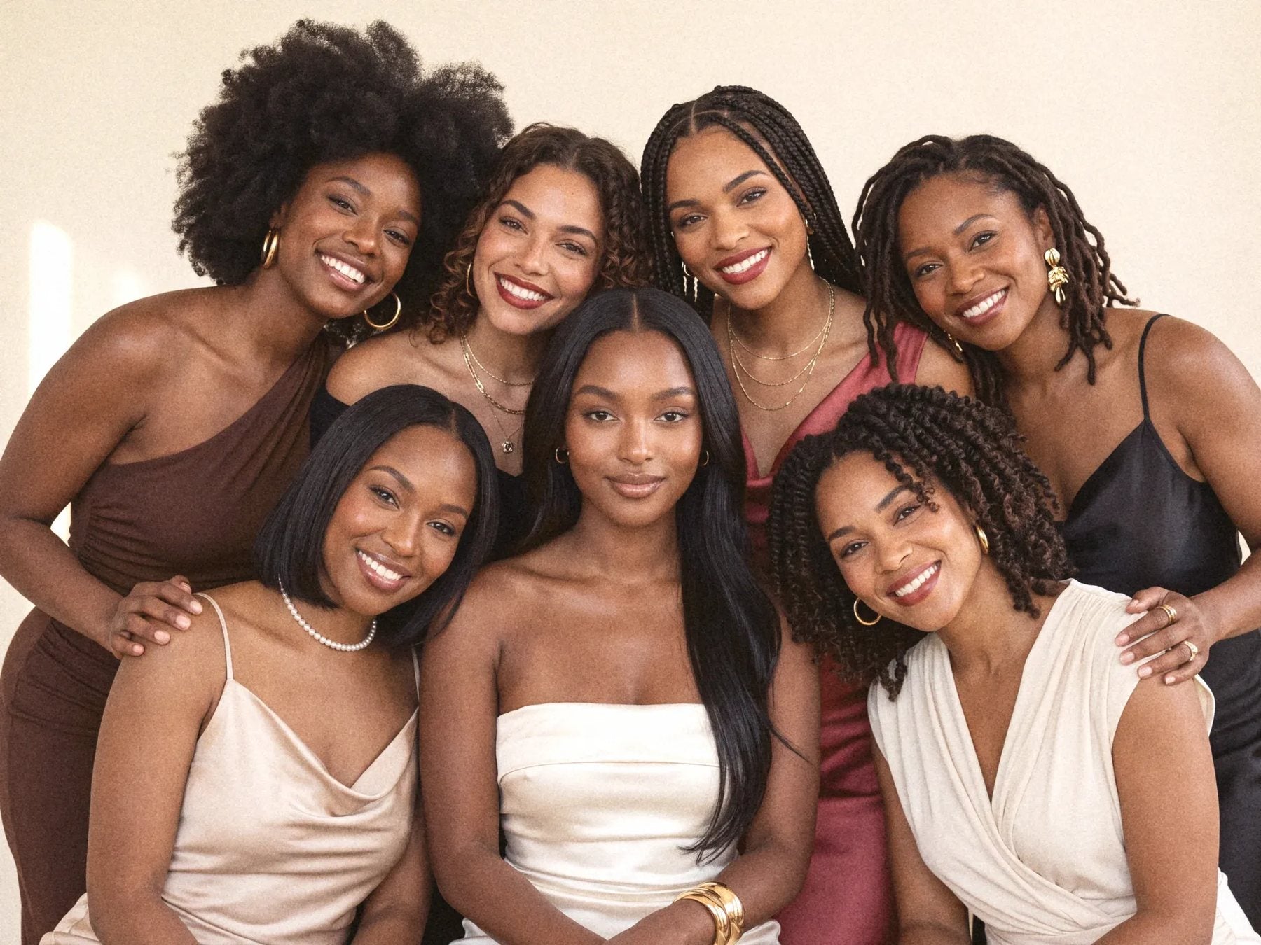 Seven women smiling together
